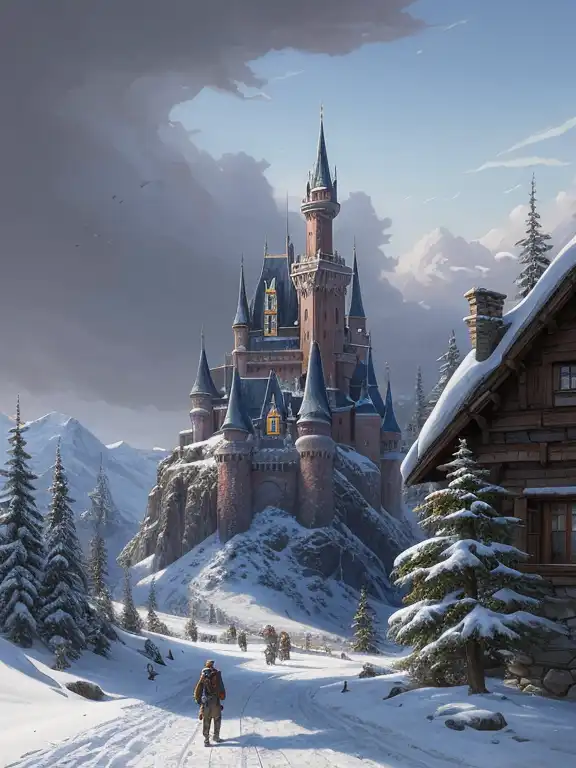 Castle in the Snowy Mountains Matte Painting