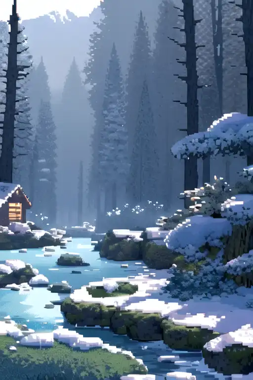Cozy Mountain Lodge Pixel Art