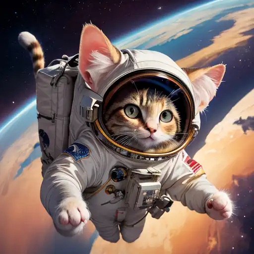 a cat astronaut floating in space by Shepard Fairey <lora:3DMM_V12:1>