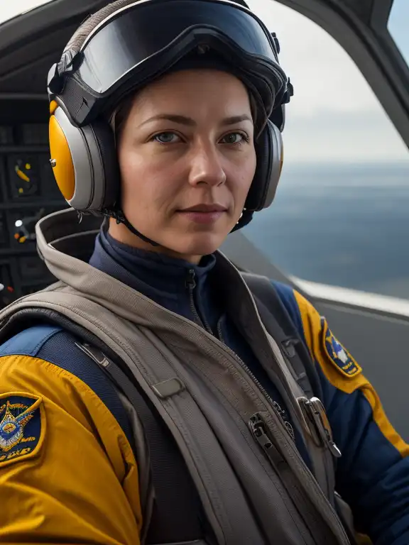 hyperrealistic portrait of female flight commander,detailed face