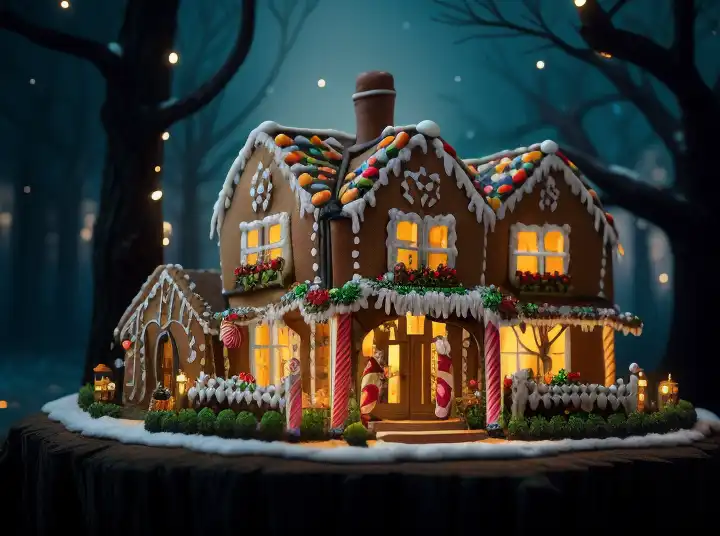 isometric gingerbread candy village, cinematic scene