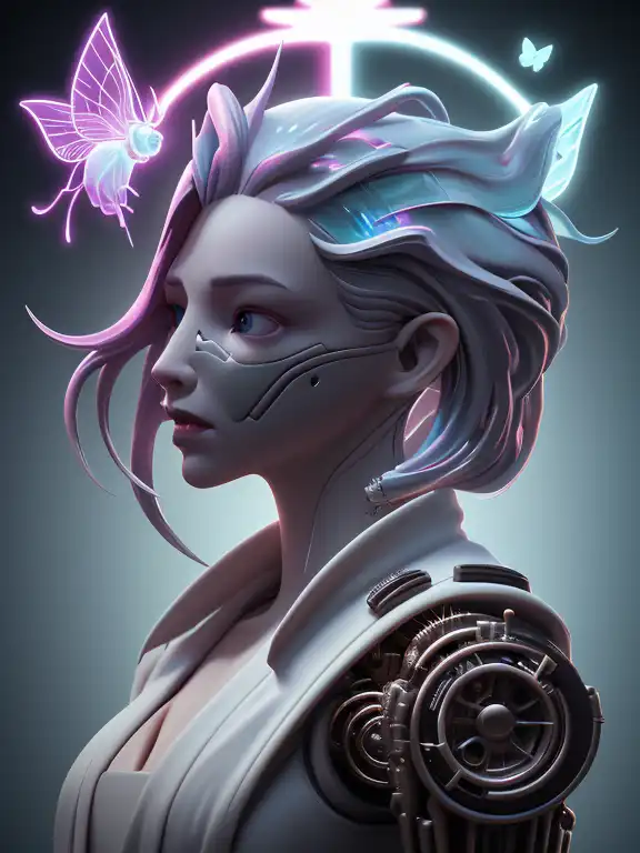 symmetrical beautiful phoenix princess monk in robe face portrait in biomechanical mask of a cyberpunk demon by Roberto Ferri. Edison bulb. white plastic. human skull jellyfish butterfly phoenix head. burning water. baroque ornament details, intricate artwork by Tooth Wu and wlop and beeple and dan mumford and greg rutkowski. halo. octane render