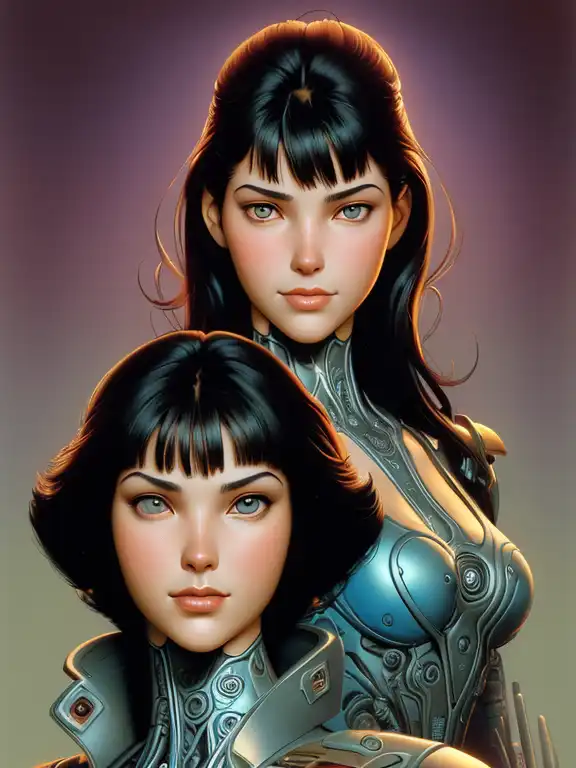 beautiful twins portrait, black hair