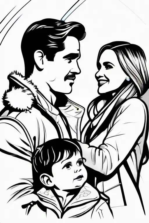 line art drawing winter, family