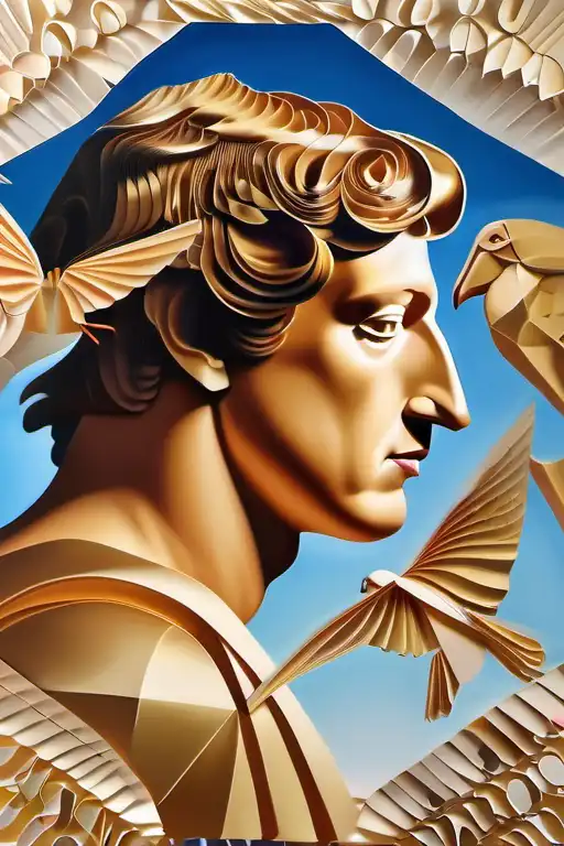 origami style photorealistic painting of mark zuckerberg as leda atomica by salvador dali, hyperdetailed