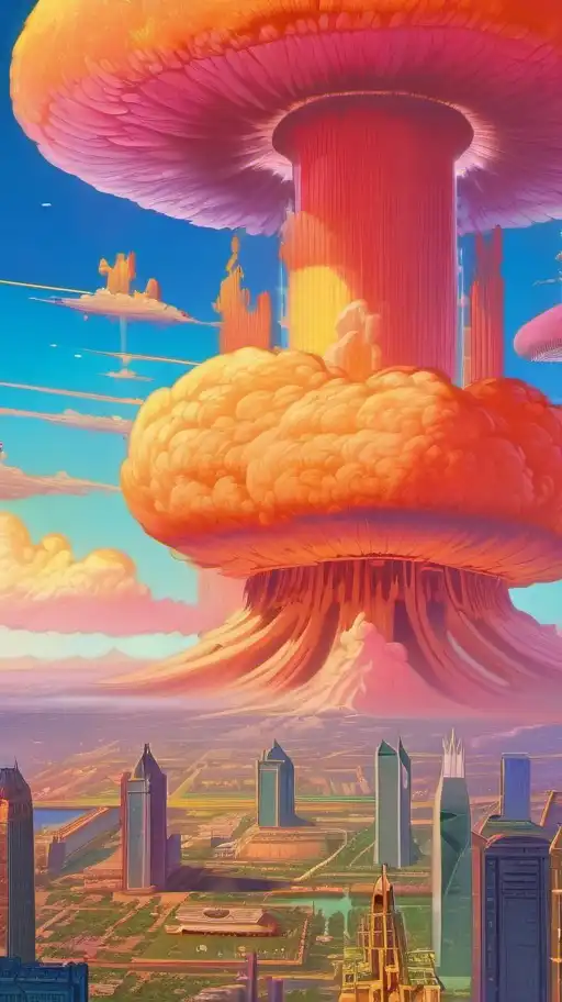 anime artwork A gigantic Mushroom Cloud from a colossal Atomic explosion in Mumbai, by Bruce Pennington